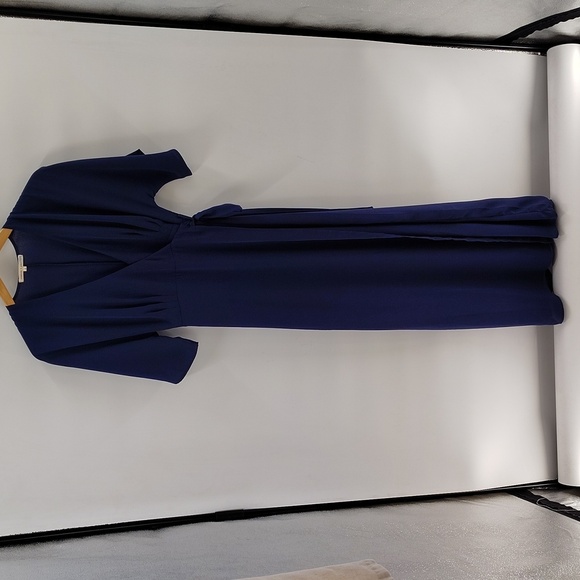 Standards and Practices Navy Blue Size Small Wrap Dress Flowy Short Sleeve - Picture 2 of 11